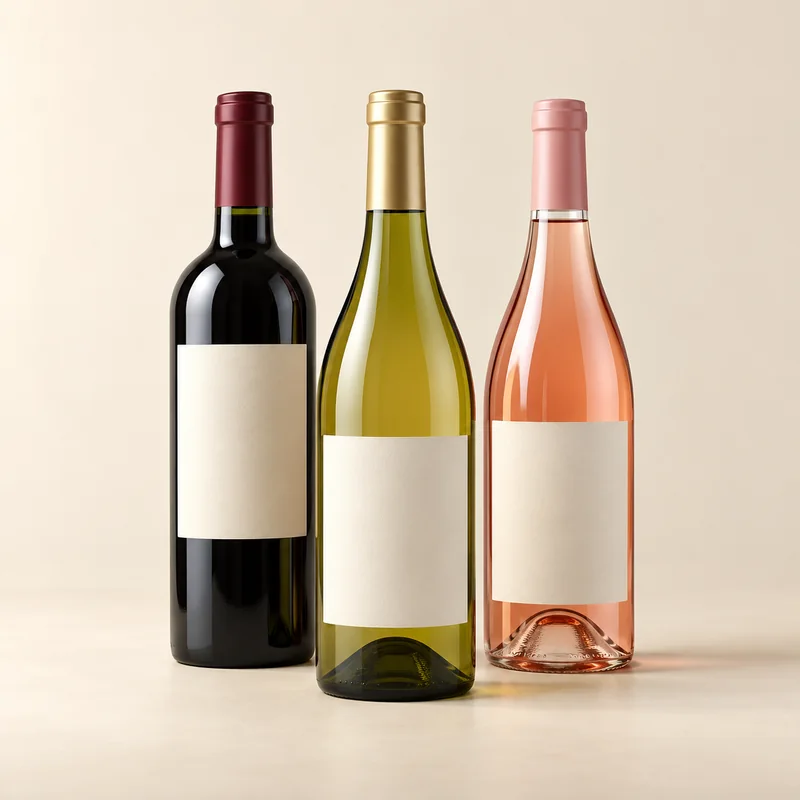 Bottles of red, white and rosé wine